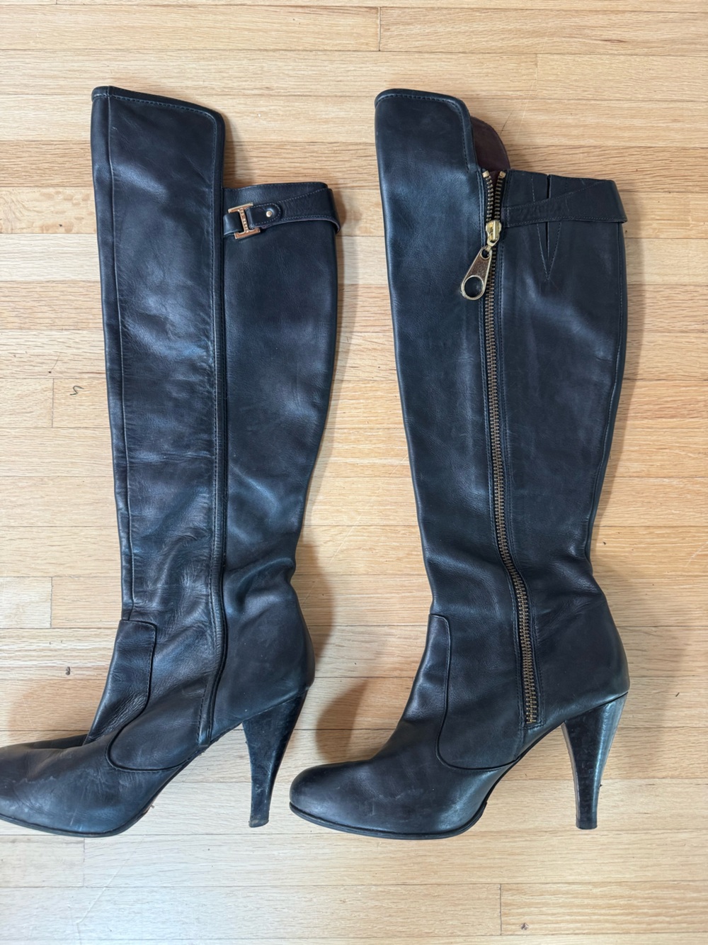 Ted Baker Black Leather Knee-High Heeled Boots